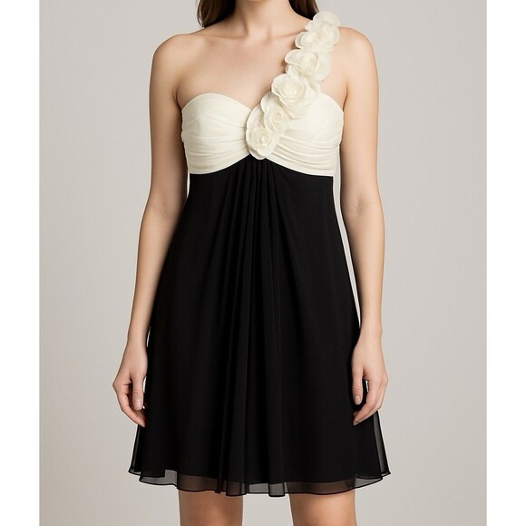VTG Y2K Taboo Dress Fairy White&Black  Asymmetrical Prom Foral One Shouler XL - Picture 1 of 10